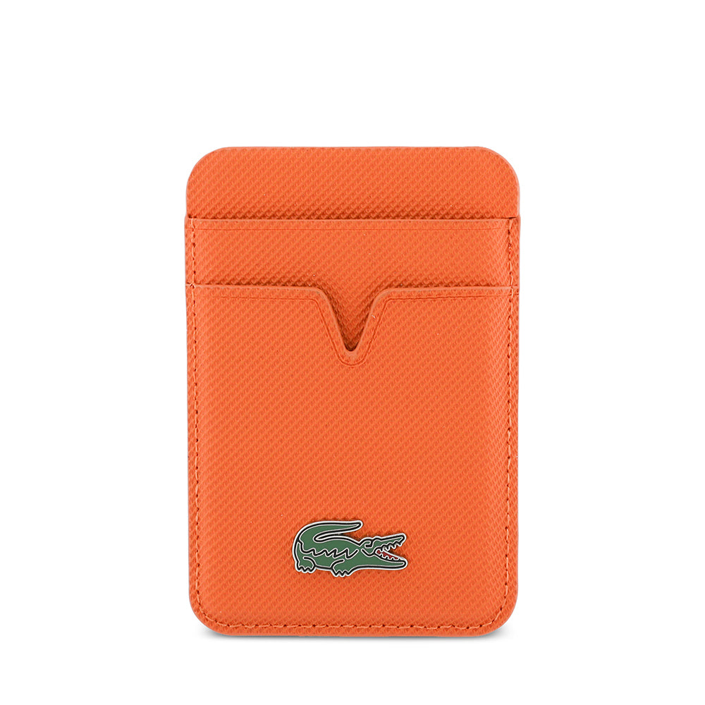 Lacoste Orjinal Lisanslı 2 Hazneli PU Pike Desenli İkonik Timsah Dokuma Logolu Magnetik Kartlık Turuncu