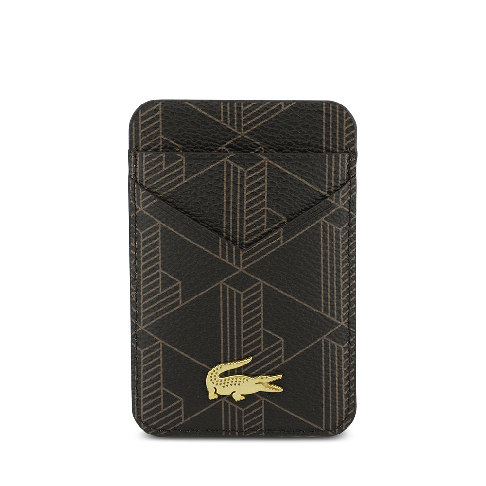 Lacoste Orjinal Lisanslı 2 Hazneli PVC Karışık Monogram Desenli Magnetik Kartlık Kahverengi