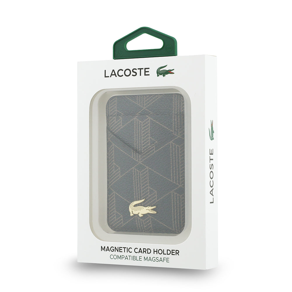 Lacoste Orjinal Lisanslı 2 Hazneli PVC Karışık Monogram Desenli Magnetik Kartlık Kahverengi