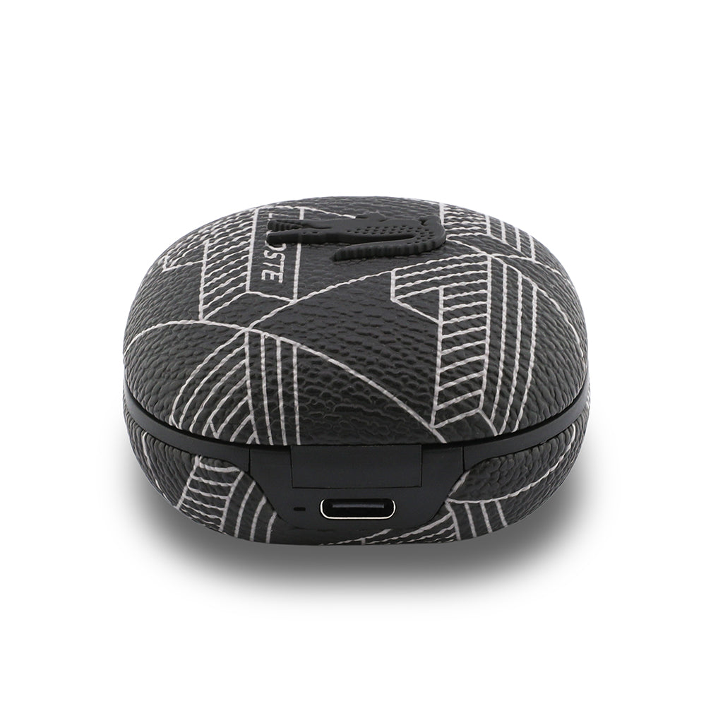Lacoste Orjinal Lisanslı ANC/ENC Monogram Desenli TWS Kulak İçi Bluetooth Kulaklık v5.4 Siyah-Beyaz