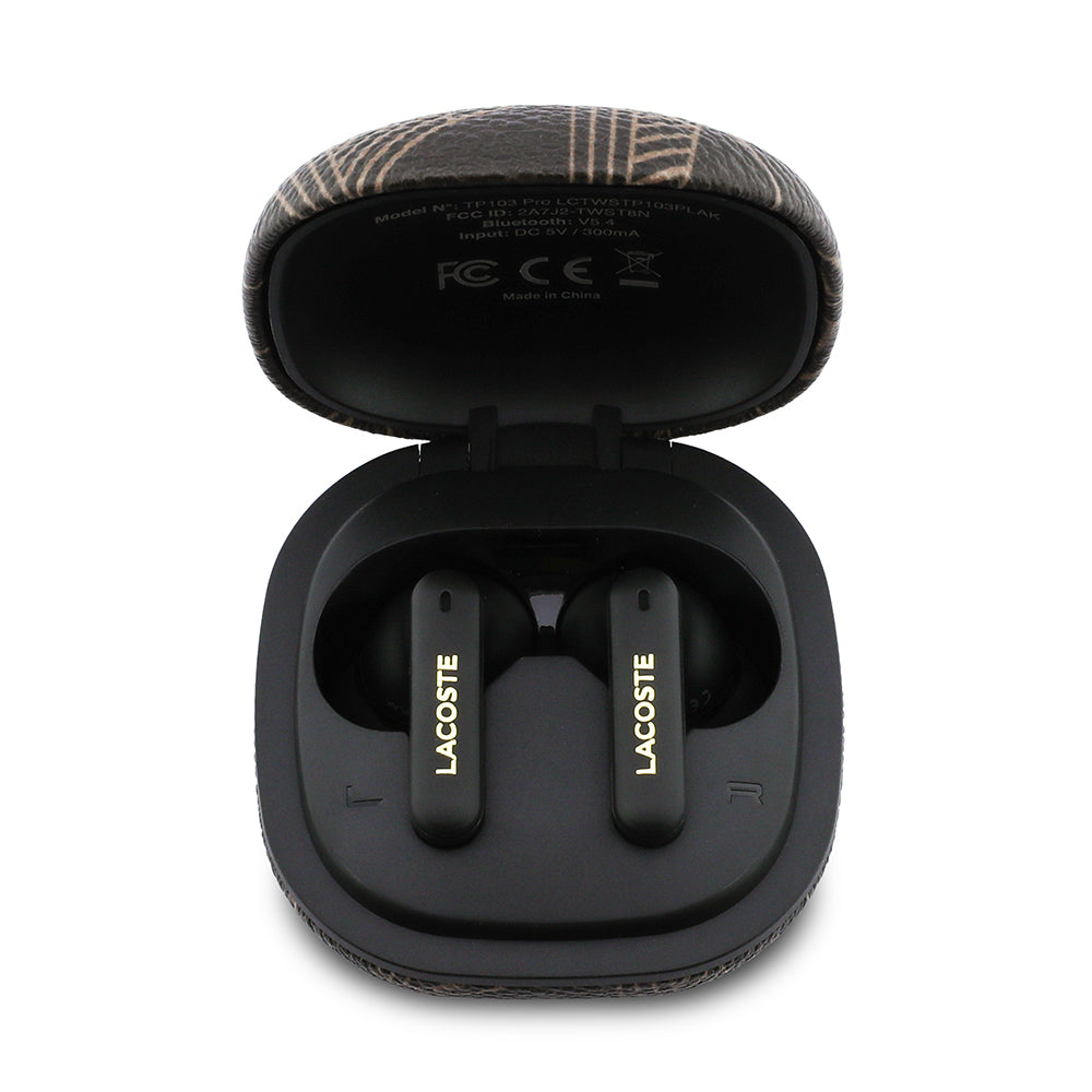 Lacoste Orjinal Lisanslı ANC/ENC Monogram Desenli TWS Kulak İçi Bluetooth Kulaklık v5.4 Kahverengi