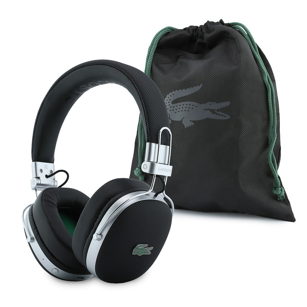 Lacoste Orjinal Lisanslı LH03 Taşıma Çantalı Ayarlanabilir Pike Kulak Üstü Bluetooth Kulaklık v5.4 Siyah