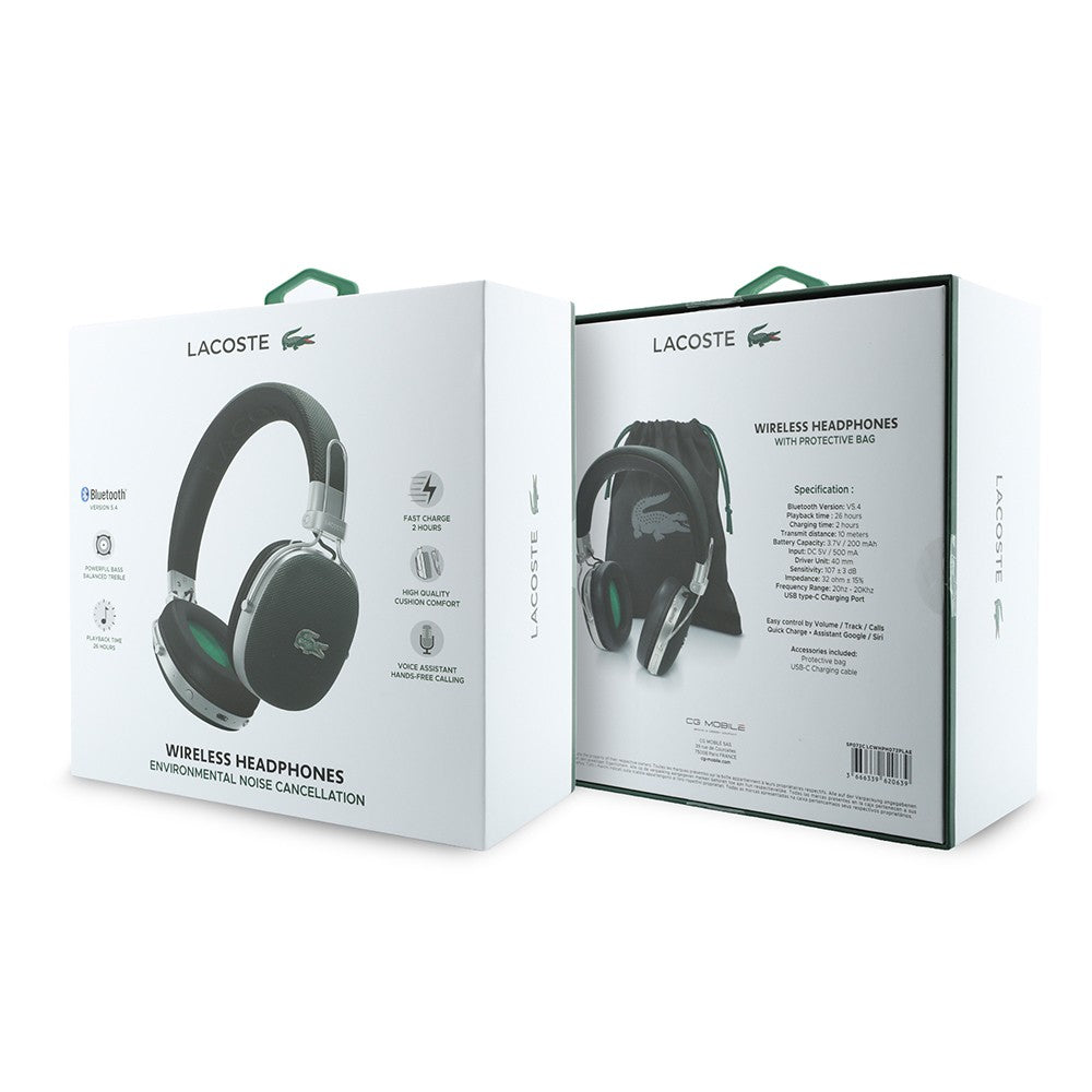 Lacoste Orjinal Lisanslı LH03 Taşıma Çantalı Ayarlanabilir Pike Kulak Üstü Bluetooth Kulaklık v5.4 Siyah