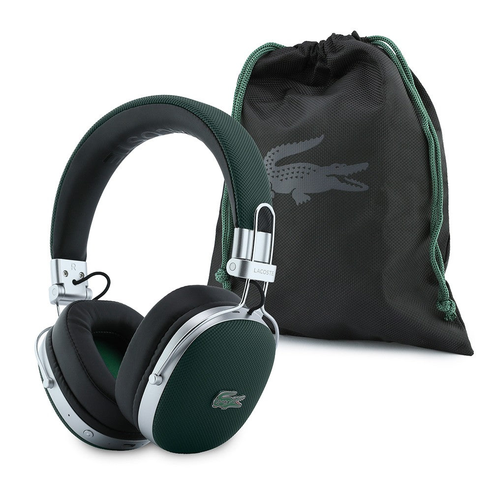 Lacoste Orjinal Lisanslı LH03 Taşıma Çantalı Ayarlanabilir Pike Kulak Üstü Bluetooth Kulaklık v5.4 Koyu Yeşil