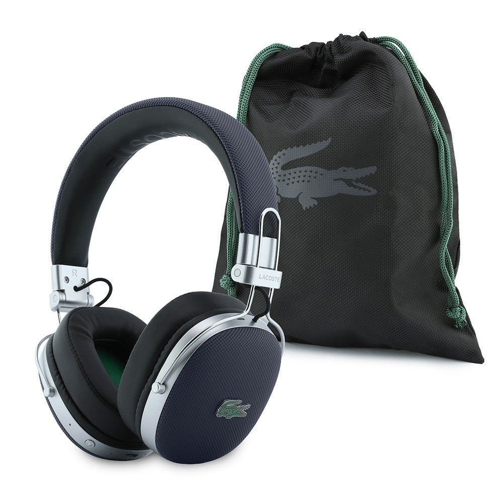 Lacoste Orjinal Lisanslı LH03 Taşıma Çantalı Ayarlanabilir Pike Kulak Üstü Bluetooth Kulaklık v5.4 Lacivert