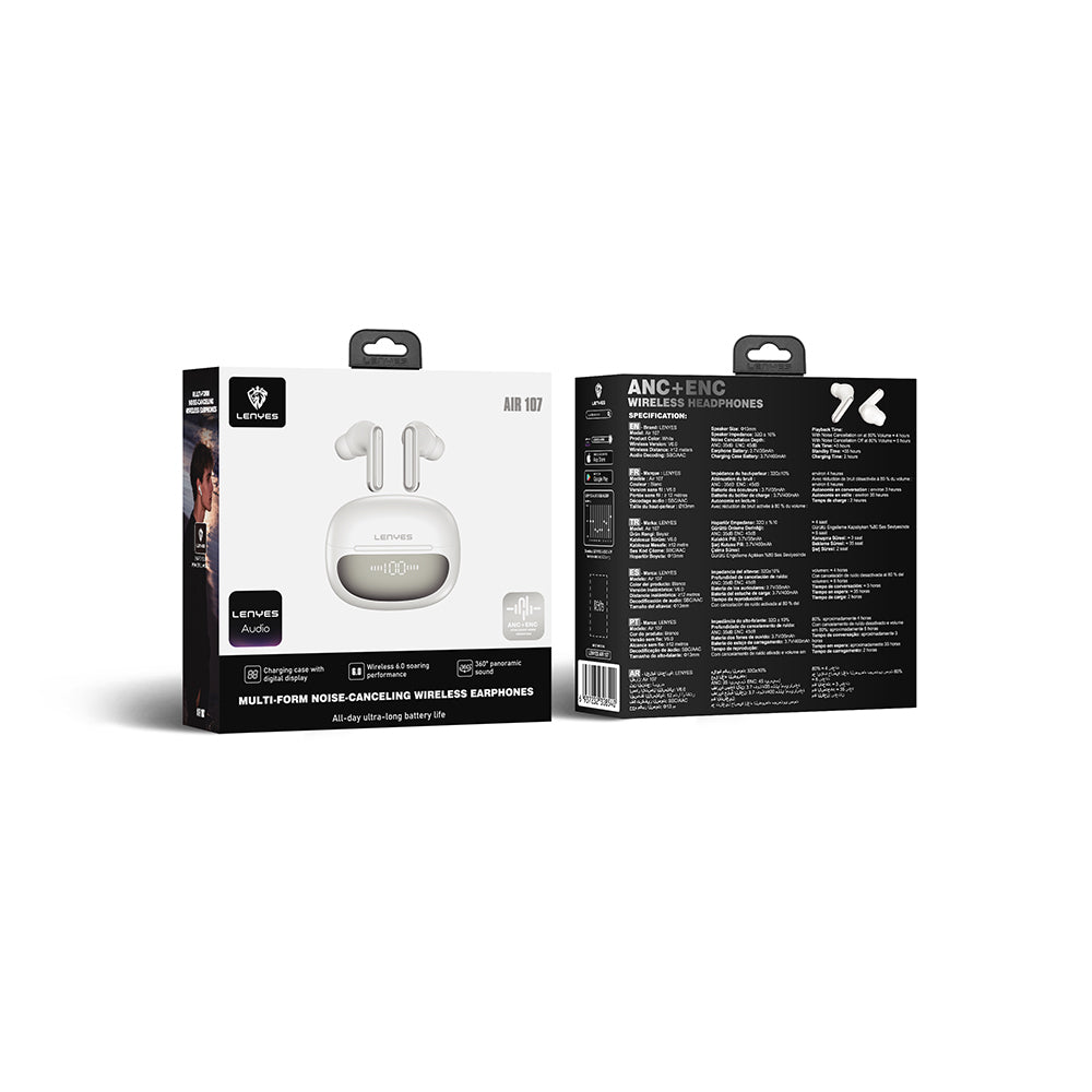 Lenyes Air 107 ANC/ENC Teknolojili 360 Derece Panaromik Ses Özellikli Kulak İçi Bluetooth Kulaklık v6.0 Beyaz
