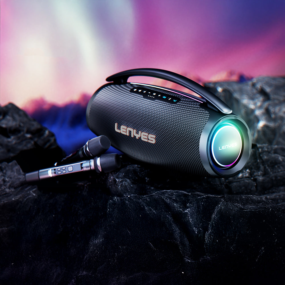 Lenyes Boost X Serisi RGB Işıklı Çift Mikrofonlu Taşınabilir Bluetooth Hoparlör v5.3 600W Siyah