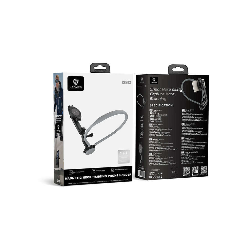 Lenyes CR203 2in1 Eller Serbest Magnetik Boyun Askılı Telefon Tutucu Siyah
