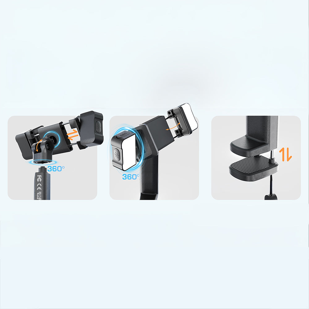 Lenyes CR204 360° Dönebilen Işıklı Seyahat Telefon Tutucu ve Standı Siyah