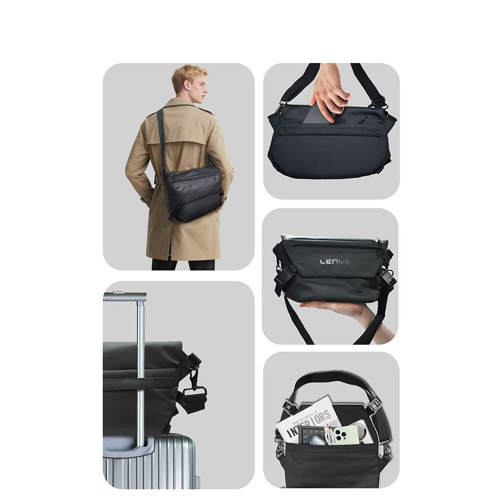 Lenyes LB562 Dreamer Crossbody Serisi Su Geçirmez Deri Tasarımlı Çapraz Vücut Çantası Siyah