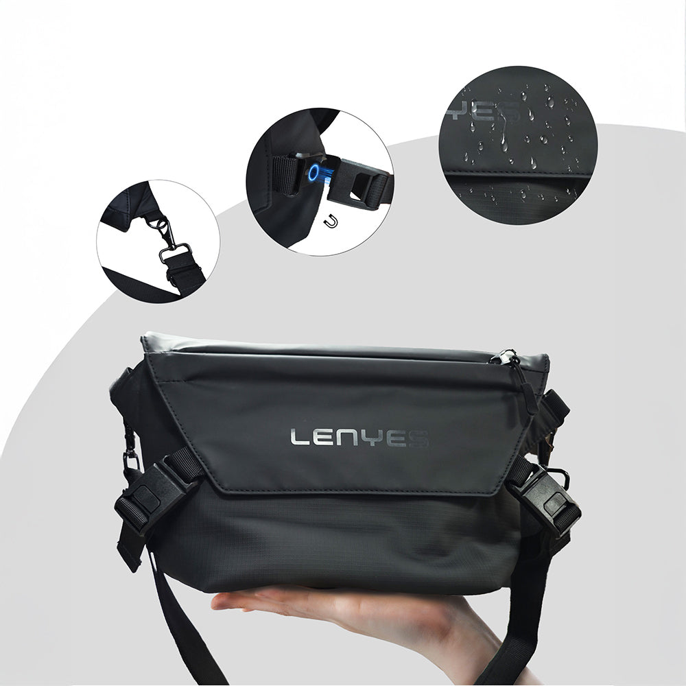 Lenyes LB562 Dreamer Crossbody Serisi Su Geçirmez Deri Tasarımlı Çapraz Vücut Çantası Siyah