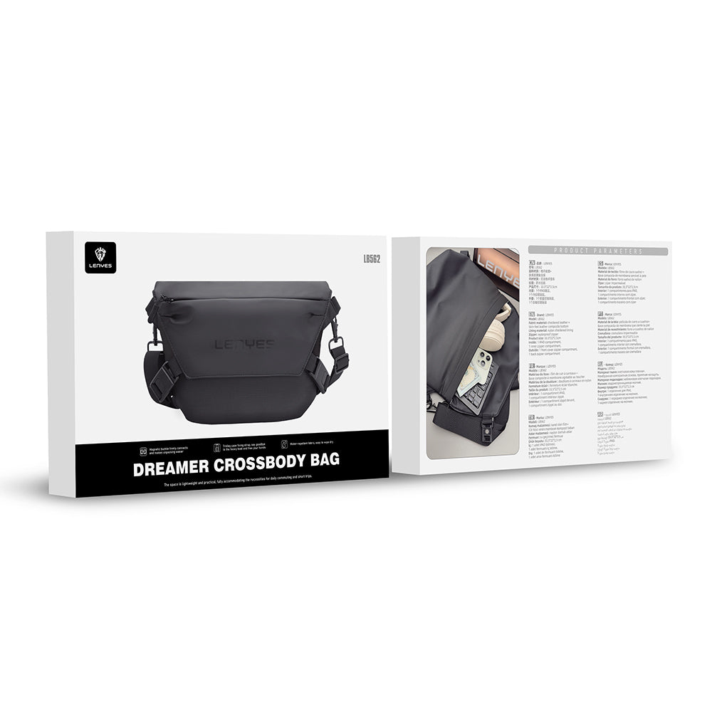 Lenyes LB562 Dreamer Crossbody Serisi Su Geçirmez Deri Tasarımlı Çapraz Vücut Çantası Siyah