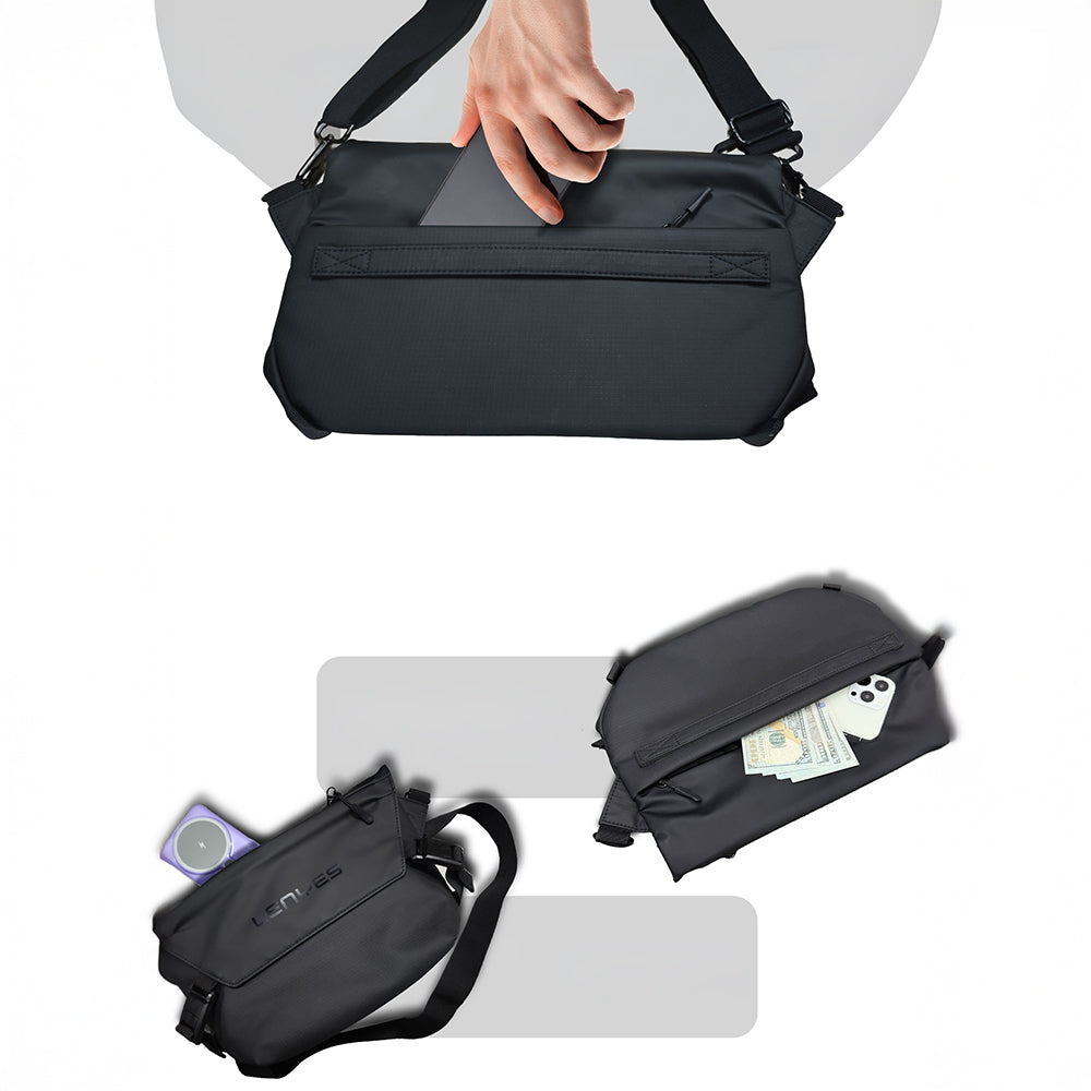 Lenyes LB563 Dreamer Crossbody Serisi Su Geçirmez Deri Tasarımlı Çapraz Vücut Çantası Siyah