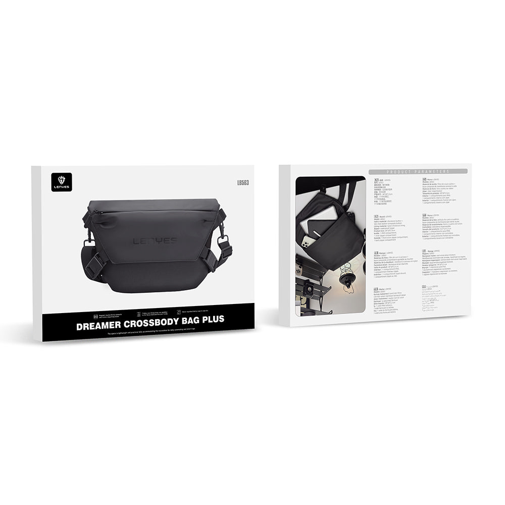 Lenyes LB563 Dreamer Crossbody Serisi Su Geçirmez Deri Tasarımlı Çapraz Vücut Çantası Siyah