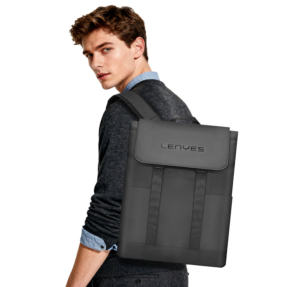 Lenyes LB566 Dreamer Backpack Serisi Su Geçirmez Deri Tasarımlı Omuz Askılı Sırt Çantası Gri