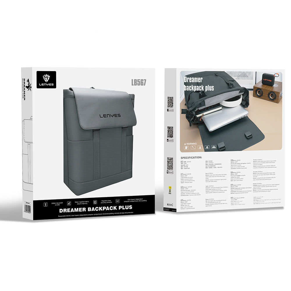 Lenyes LB567 Dreamer Backpack Plus Serisi Su Geçirmez Deri Tasarımlı Omuz Askılı Sırt Çantası Siyah