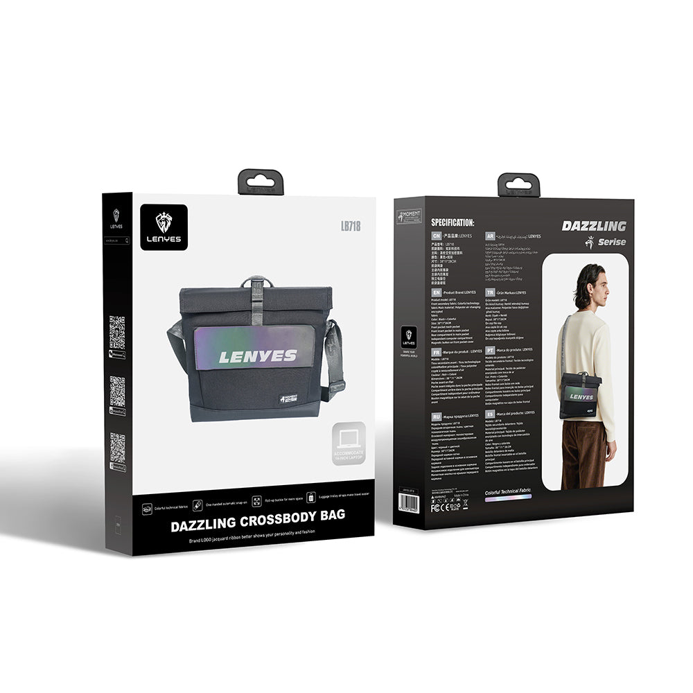 Lenyes LB718 Dazzling Serisi Çok Amaçlı Su Geçirmez Omuz Askılı Seyahat Çantası Siyah