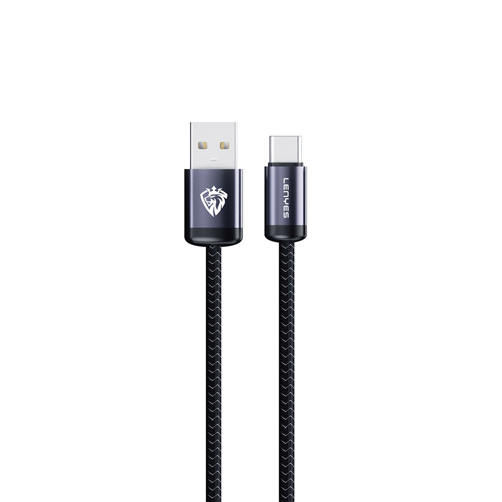 Lenyes LC537 USB-A to Type-C Örgü Tasarımlı Hızlı Şarj Özellikli Data ve Şarj Kablosu 10W 1M Siyah