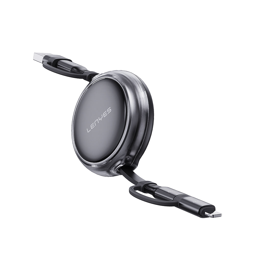 Lenyes LC552 4in1 USB-A - Type-C + Type-C to Lightning Makaralı Data ve Şarj Kablosu 60W 95cm Siyah