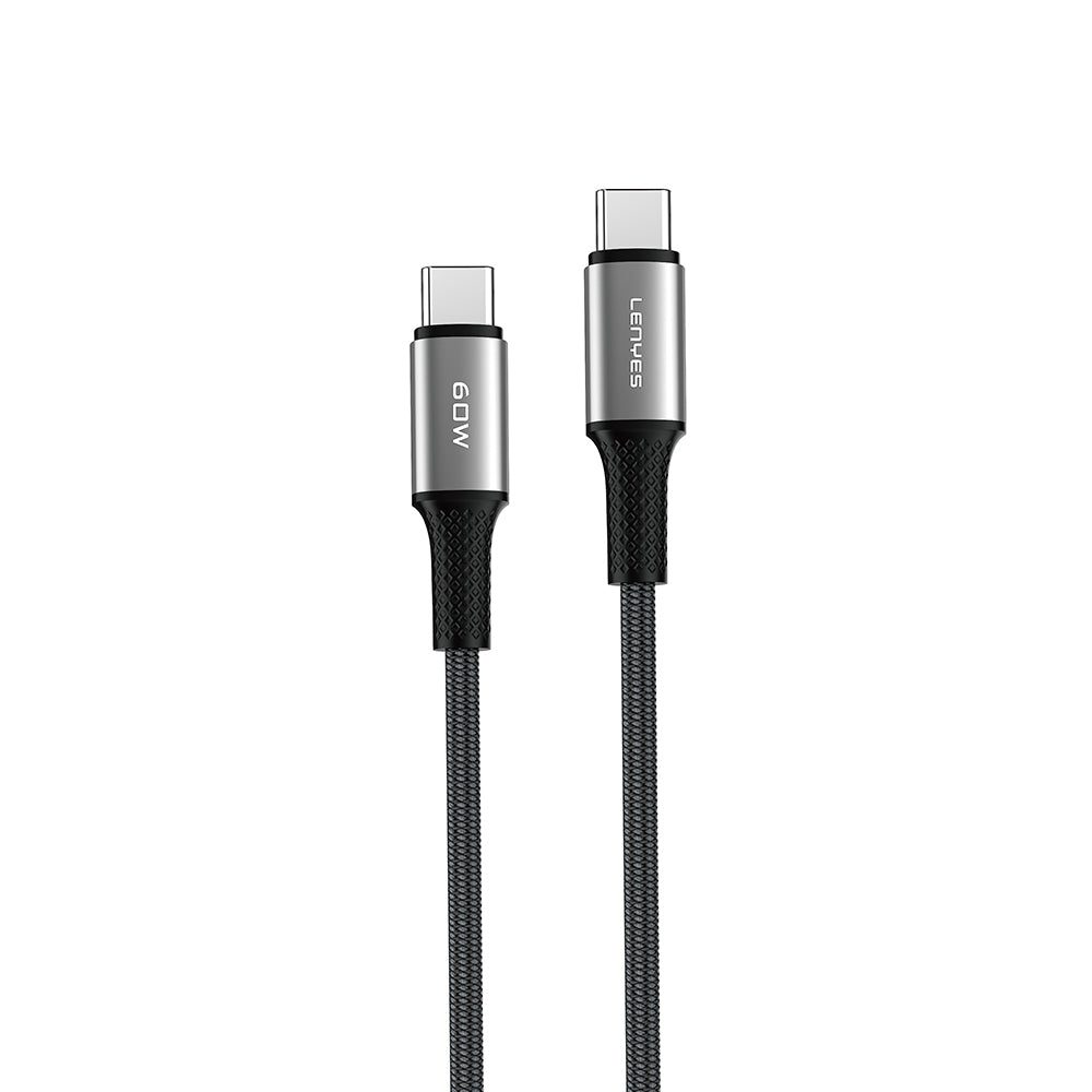 Lenyes LC559 Type-C to Type-C PD Örgü Tasarımlı Hızlı Şarj Özellikli Data ve Şarj Kablosu 60W 1M Siyah