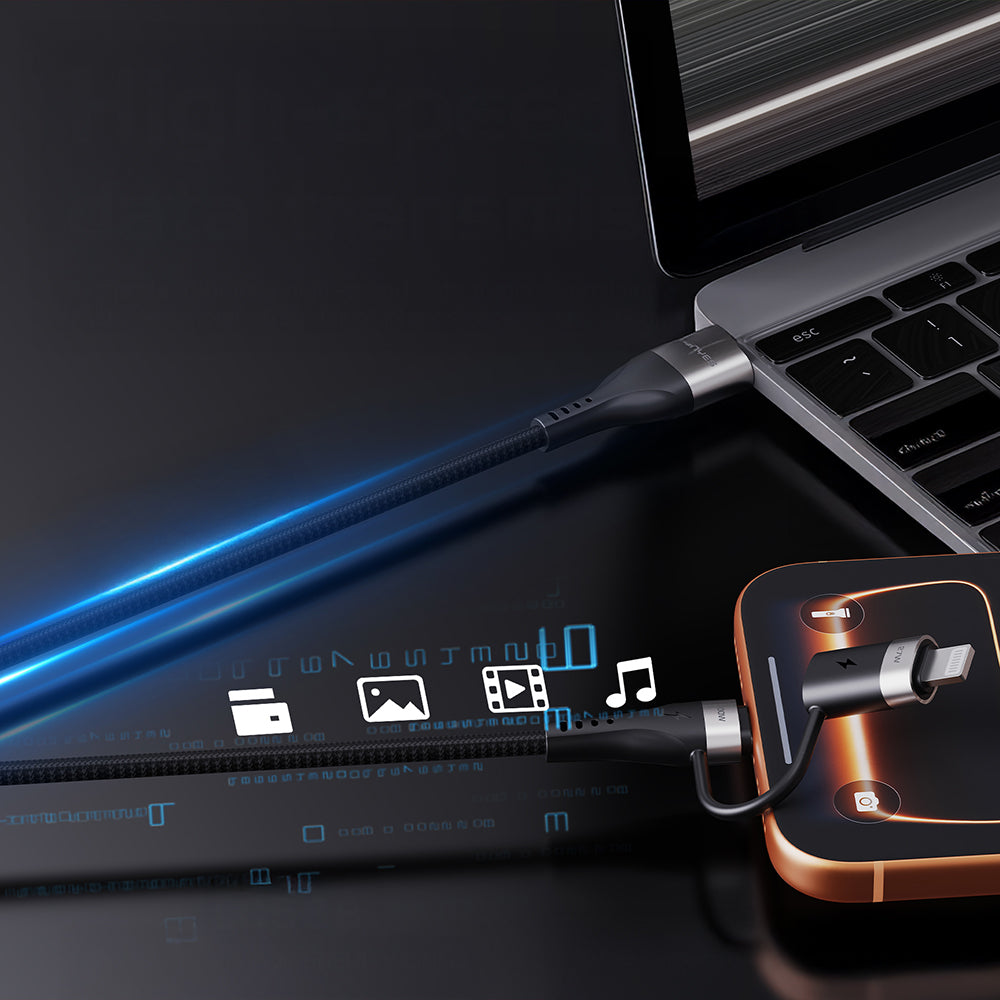 Lenyes LC568 4in1 USB-A - Type-C + Type-C to Lightning Data ve Şarj Kablosu 100W 1M Siyah