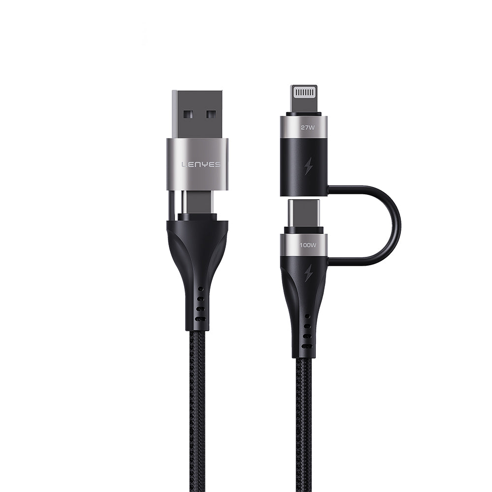 Lenyes LC568 4in1 USB-A - Type-C + Type-C to Lightning Data ve Şarj Kablosu 100W 1M Siyah