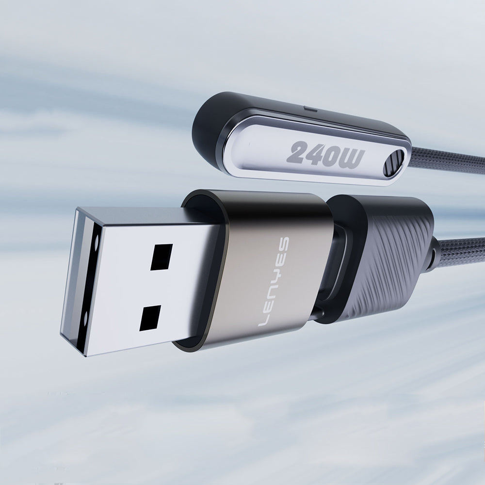 Lenyes LC569 2in1 USB-A - Type-C + Type-C Standlı Data ve Şarj Kablosu 240W 1.2M Siyah