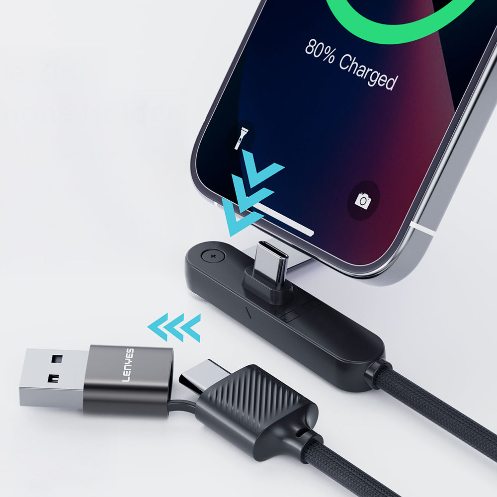 Lenyes LC569 2in1 USB-A - Type-C + Type-C Standlı Data ve Şarj Kablosu 240W 1.2M Siyah