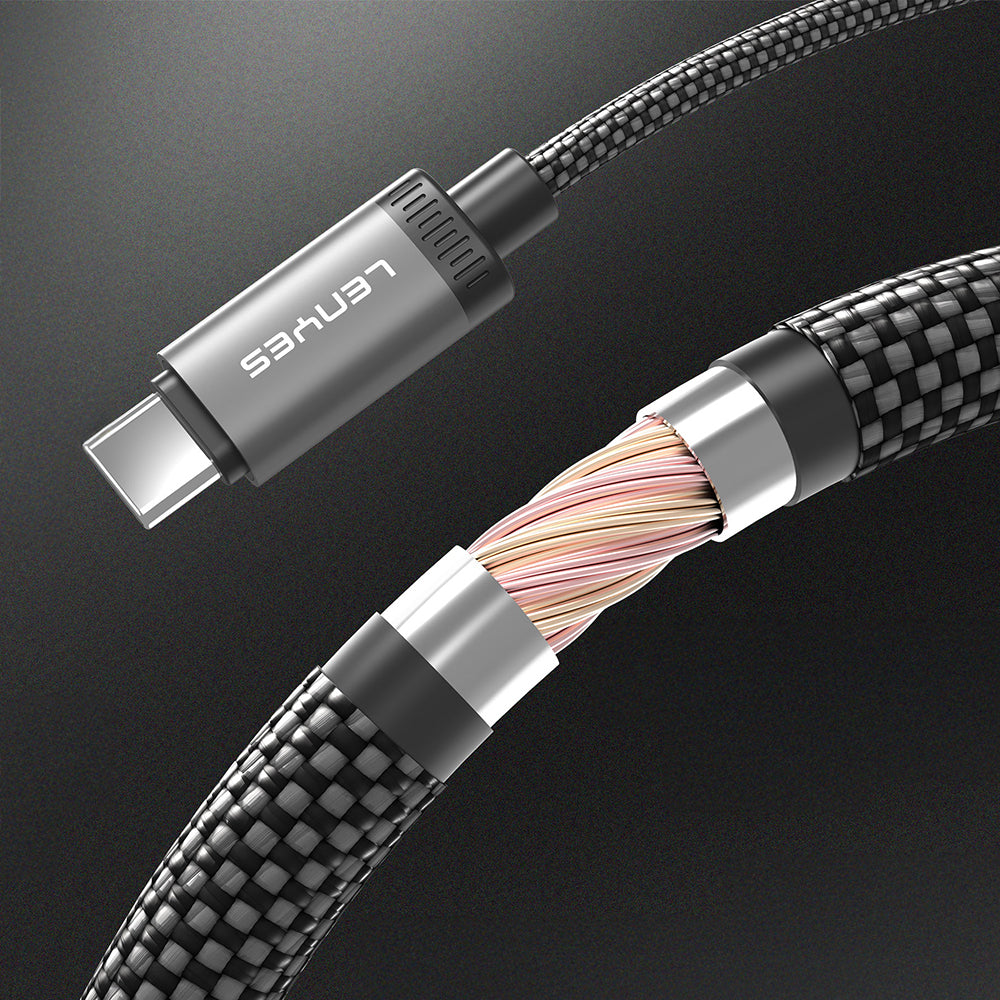 Lenyes LC571 OLED Dijital Ekranlı Type-C to Type-C Data ve Şarj Kablosu 240W 1.2M Siyah
