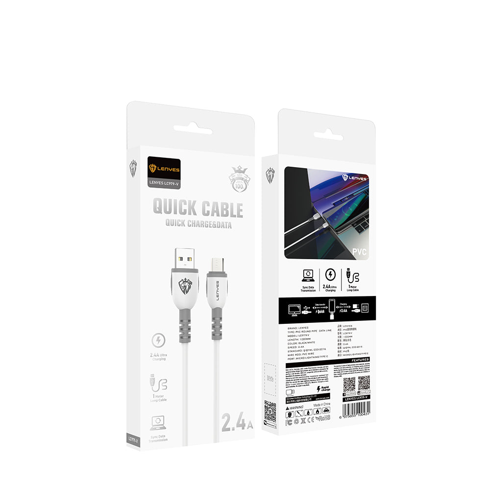 Lenyes LC979 USB-A to Micro Hızlı Şarj Özellikli Data ve Şarj Kablosu 2.4A 1M Beyaz