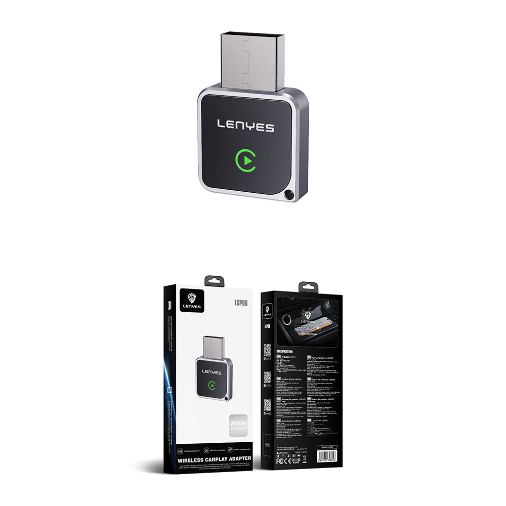 Lenyes LCP06 Android Auto Destekli CarPlay USB Bluetooth 5.3 Wireless Transmitter Adaptör Siyah