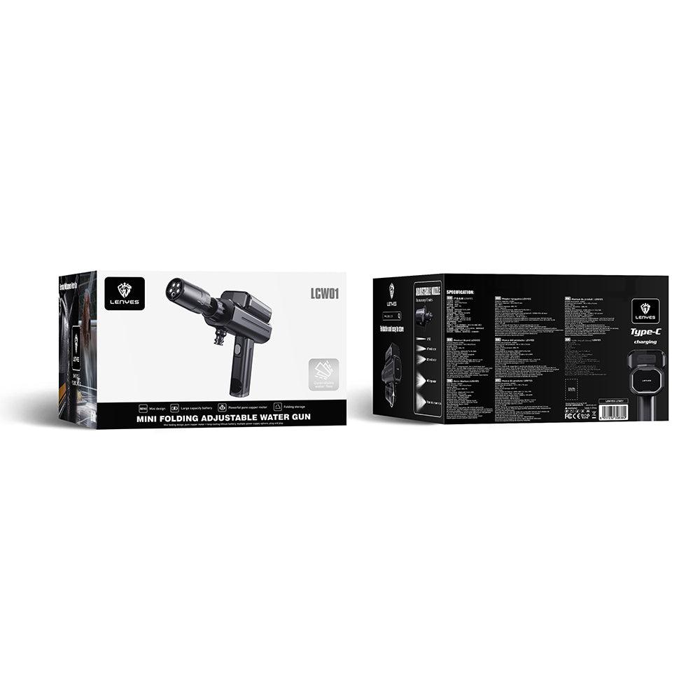 Lenyes LCW01 Taşınabilir 5 Kademeli Yüksek Basınçlı Köpük Hazneli Yıkama Tabancası 120W Siyah