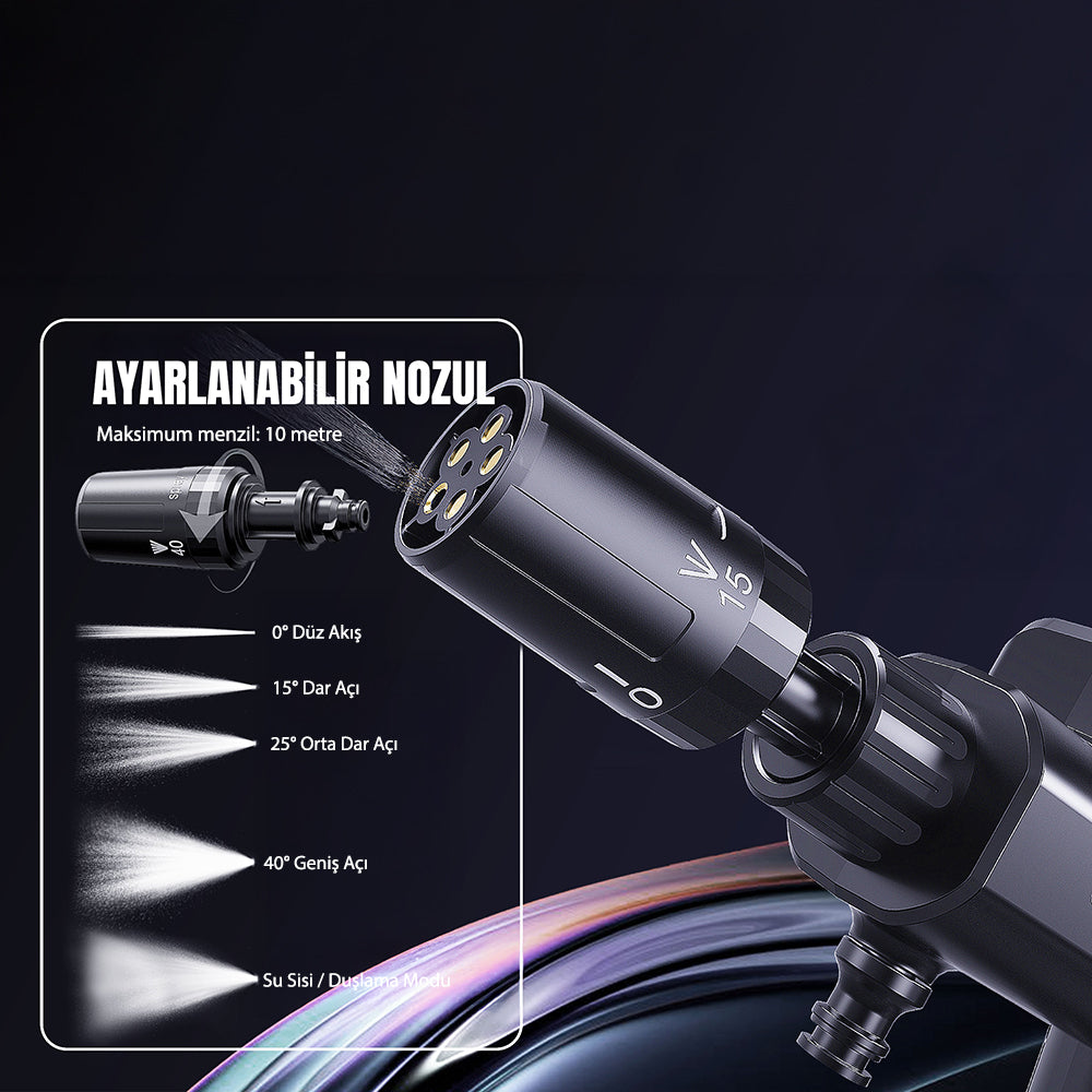 Lenyes LCW01 Taşınabilir 5 Kademeli Yüksek Basınçlı Köpük Hazneli Yıkama Tabancası 120W Siyah