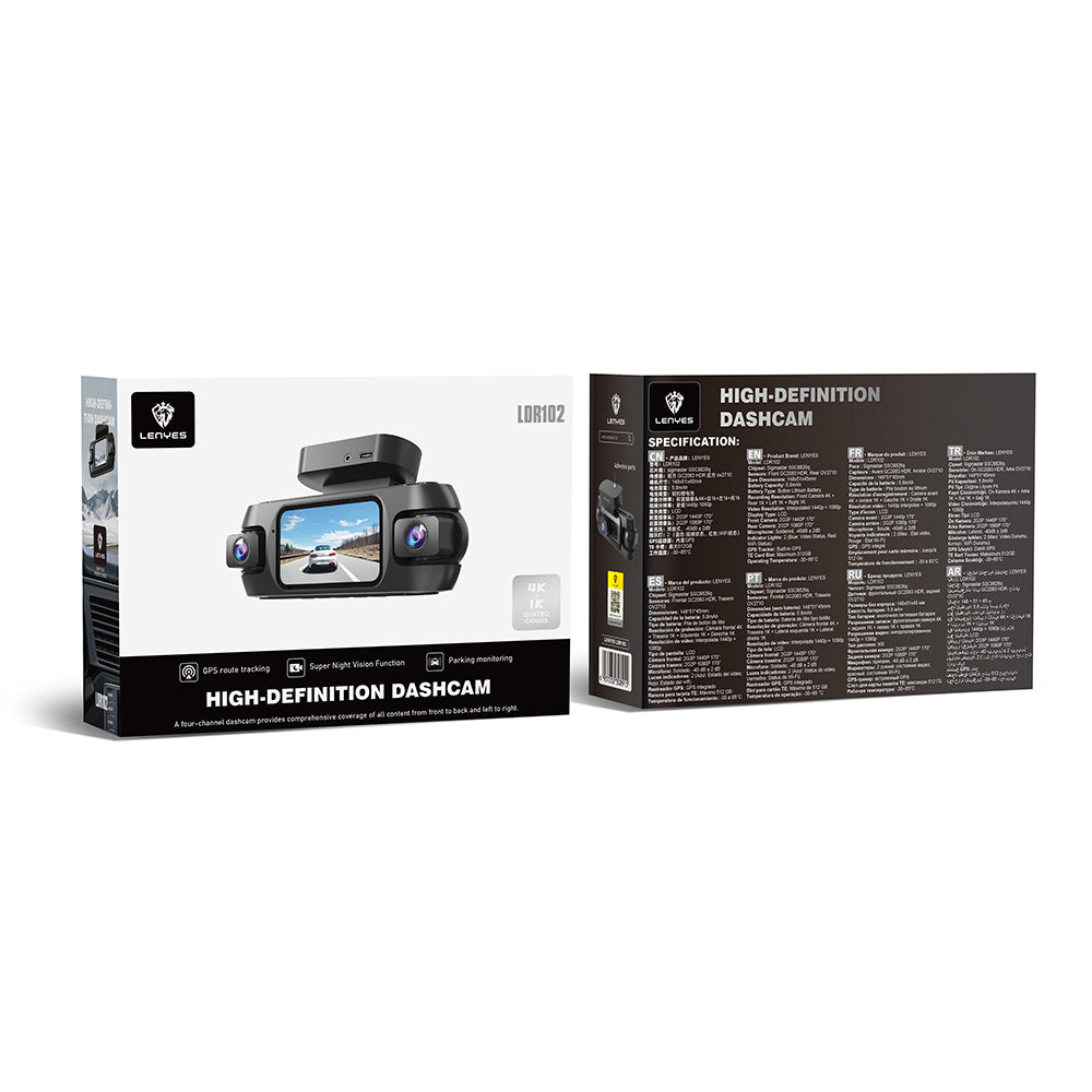Lenyes LDR102 4K Ultra HD Wifi Destekli Akıllı Ön ve Arka Araç Kamerası Siyah