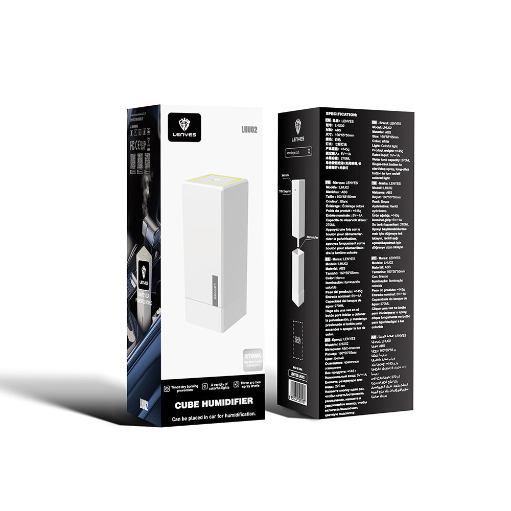 Lenyes LHU02 Küp Tipi RGB Atmosfer Işıklı Nano Sprey Sessiz Hava Nemlendirici Beyaz