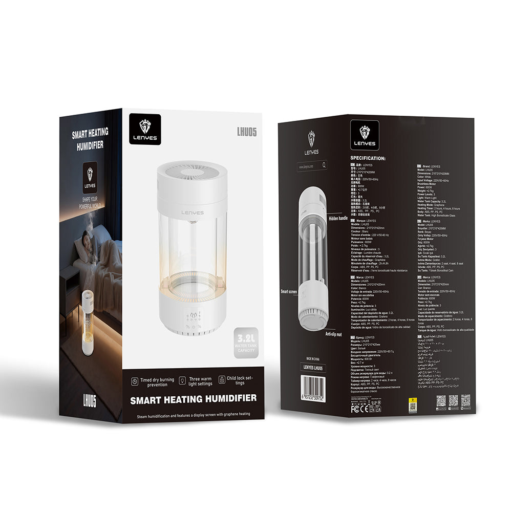 Lenyes LHU05 Zaman Ayarlı RGB Atmosfer Işıklı Aydınlatma Akıllı Isıtmalı Hava Nemlendirici Beyaz