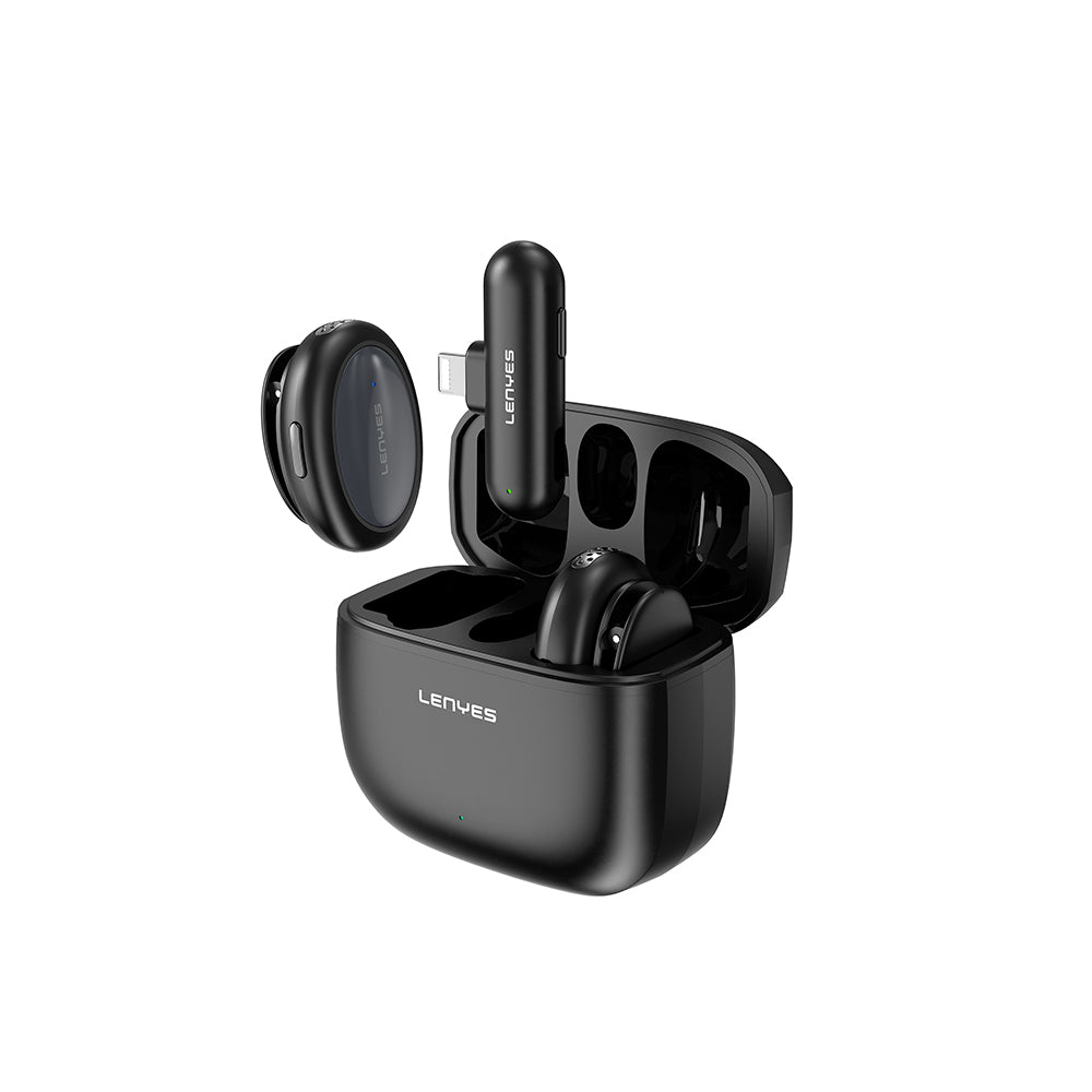 Lenyes LM211-L Yapay Zeka Destekli Lightning Portlu Kablosuz Yaka Mikrofonu Siyah