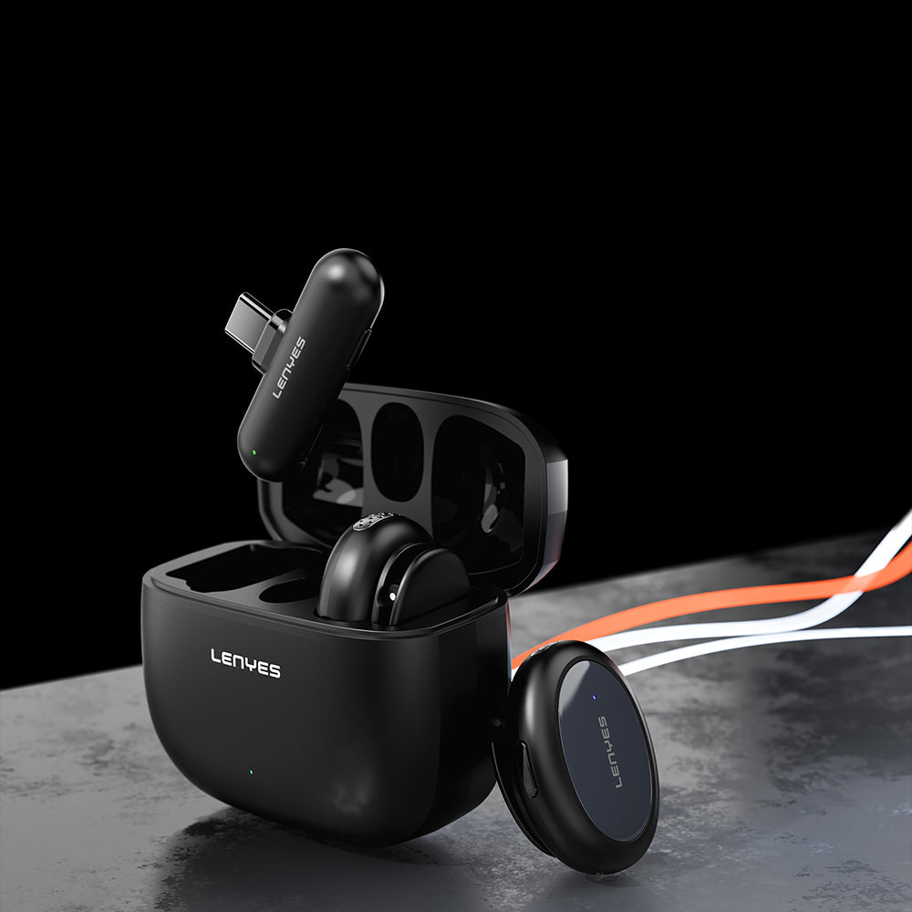 Lenyes LM211-TC Yapay Zeka Destekli Type-C Portlu Kablosuz Yaka Mikrofonu Siyah