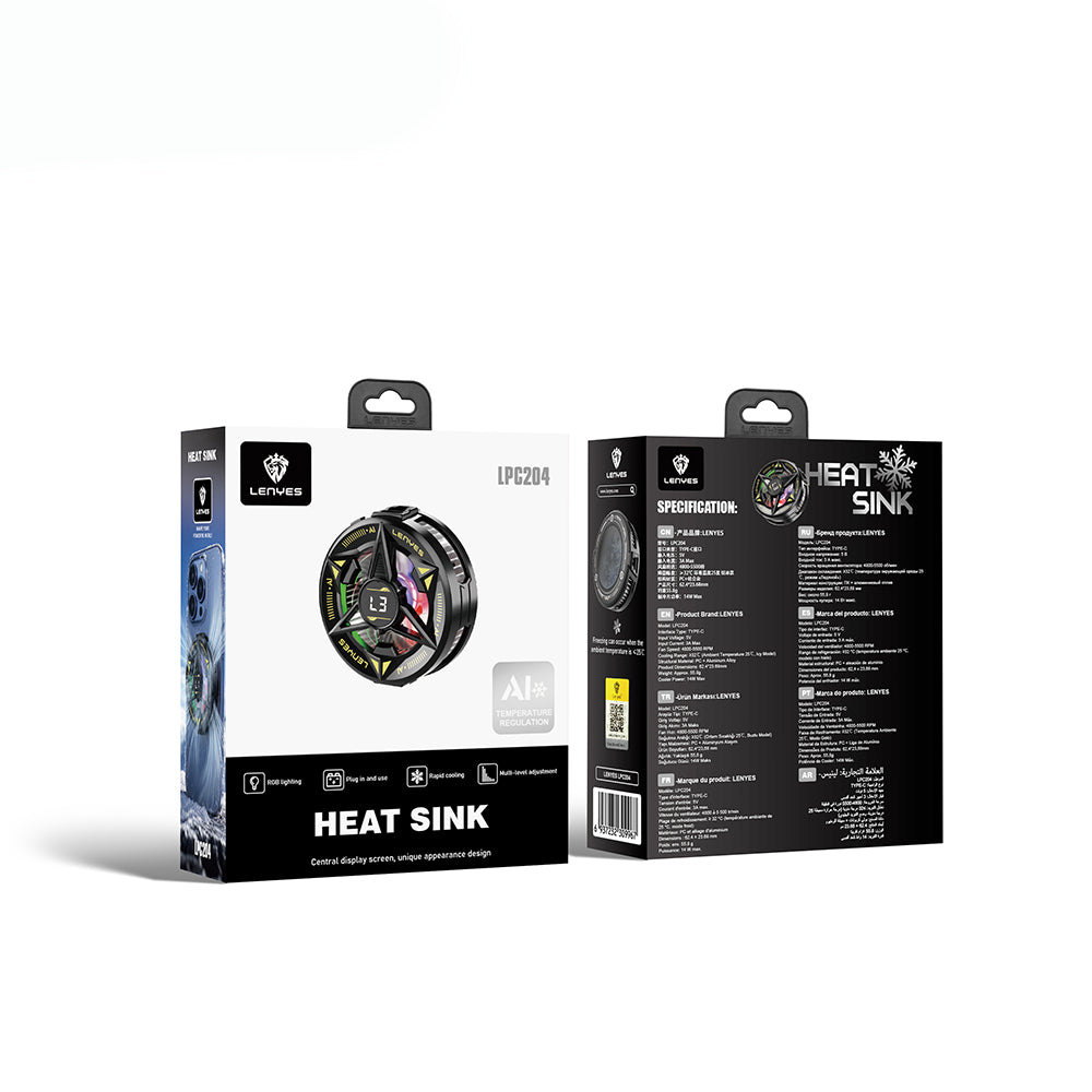 Lenyes LPC204 Yapay Zeka Destekli RGB Işıklı Alüminyum Telefon Soğutucu Fan Siyah