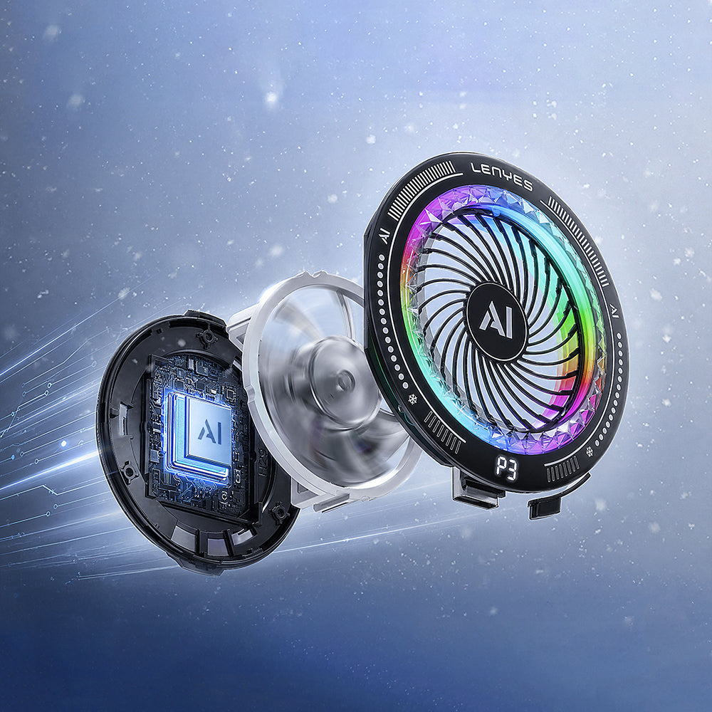 Lenyes LPC205 Akıllı Sıcaklık Kontrollü Adaptif AI Modlu RGB Işıklı Alüminyum Telefon Soğutucu Fan Siyah