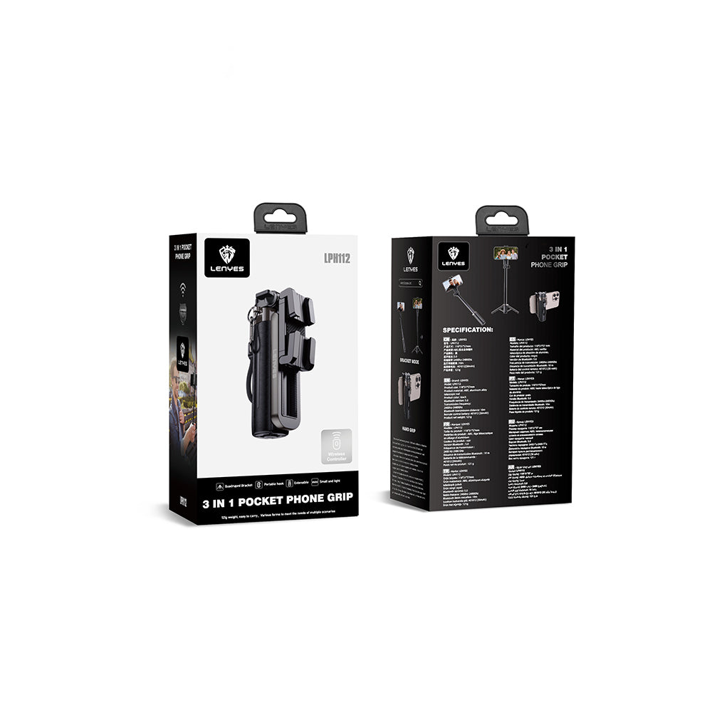 Lenyes LPH112 Dolgu Işıklı 360 Derece Dönebilen 3in1 Selfie Çubuğu ve Tripod Siyah