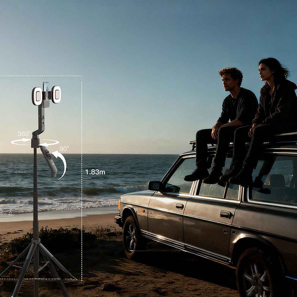 Lenyes LPH119 Yapay Zeka Destekli Dolgu Işıklı Kumandalı 360 Derece Dönebilen Selfie Çubuğu ve Tripod Siyah