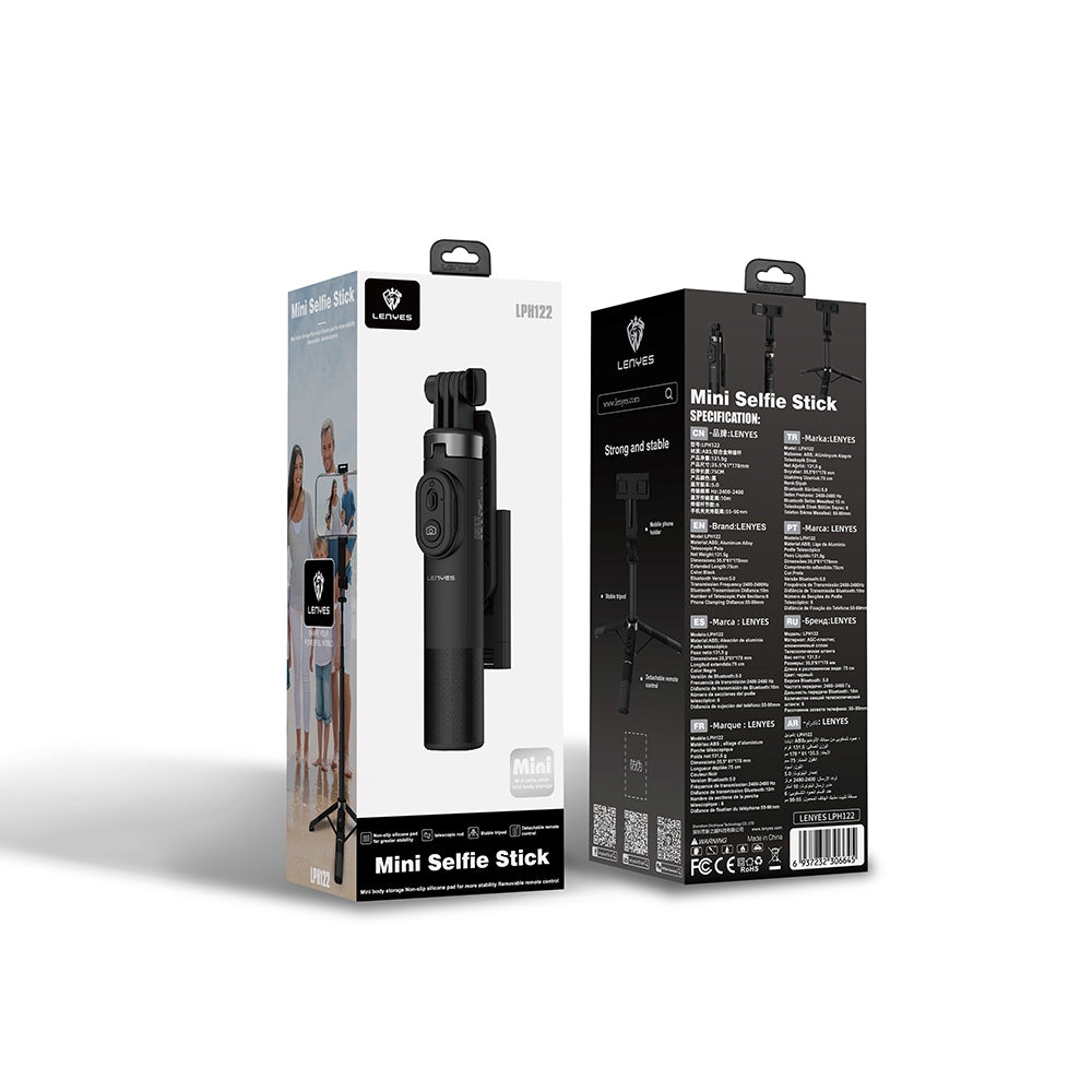 Lenyes LPH122 Bluetooth Kumandalı Mini Tripod ve Selfie Çubuğu Siyah