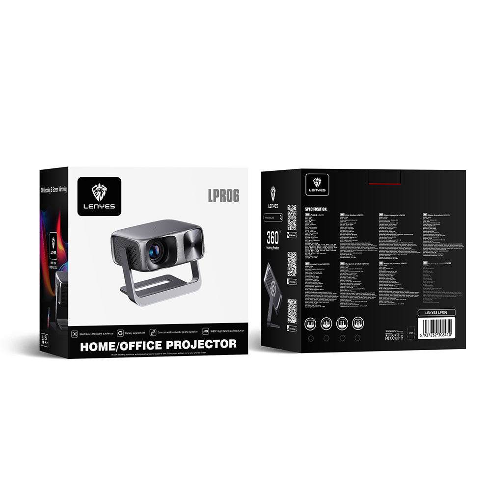 Lenyes LPR06 600 ANSI Lümen 1080P Full HD 4K Destekli Wi-Fi 6 Bluetooth 5.1 ve Otomatik Fokus Projektör Yansıtma Cihazı Siyah