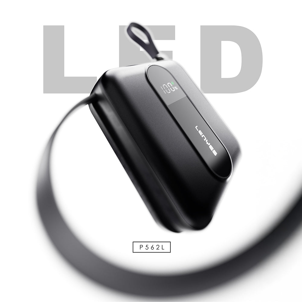Lenyes P562L Dijital LED Göstergeli Type-C ve Lightning Kablolu Powerbank 22.5W 10000mAh Siyah