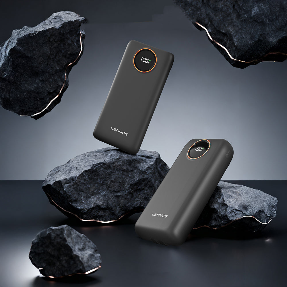 Lenyes P852L Dijital LED Göstergeli Type-C ve Lightning Kablolu Powerbank 22.5W 20000mAh Siyah