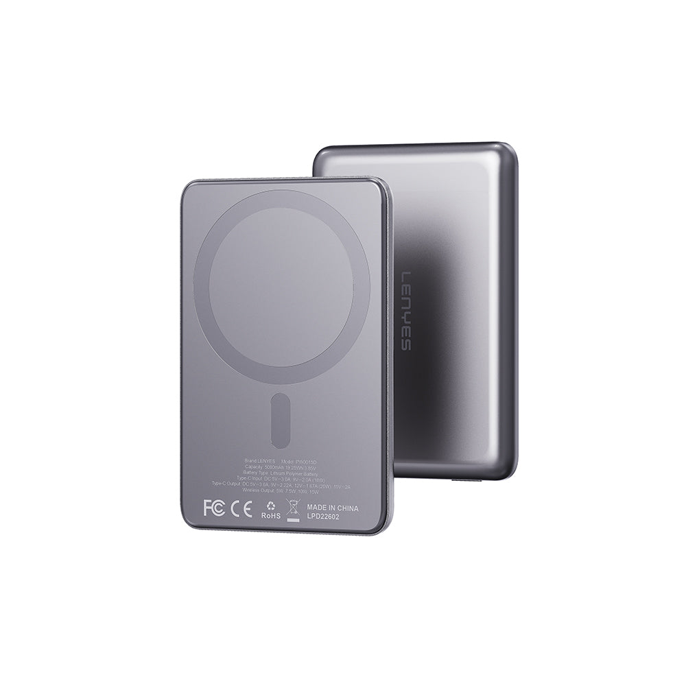 Lenyes PW0015D Ultra İnce LED Göstergeli Wireless Powerbank 15W 5000mAh Gri
