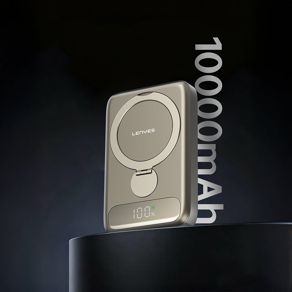 Lenyes PW1012D PD 20W Dijital LED Göstergeli 360 Derece Dönebilen Standlı Kablosuz Şarj Özellikli Wireless Powerbank 15W 10000mAh Gold
