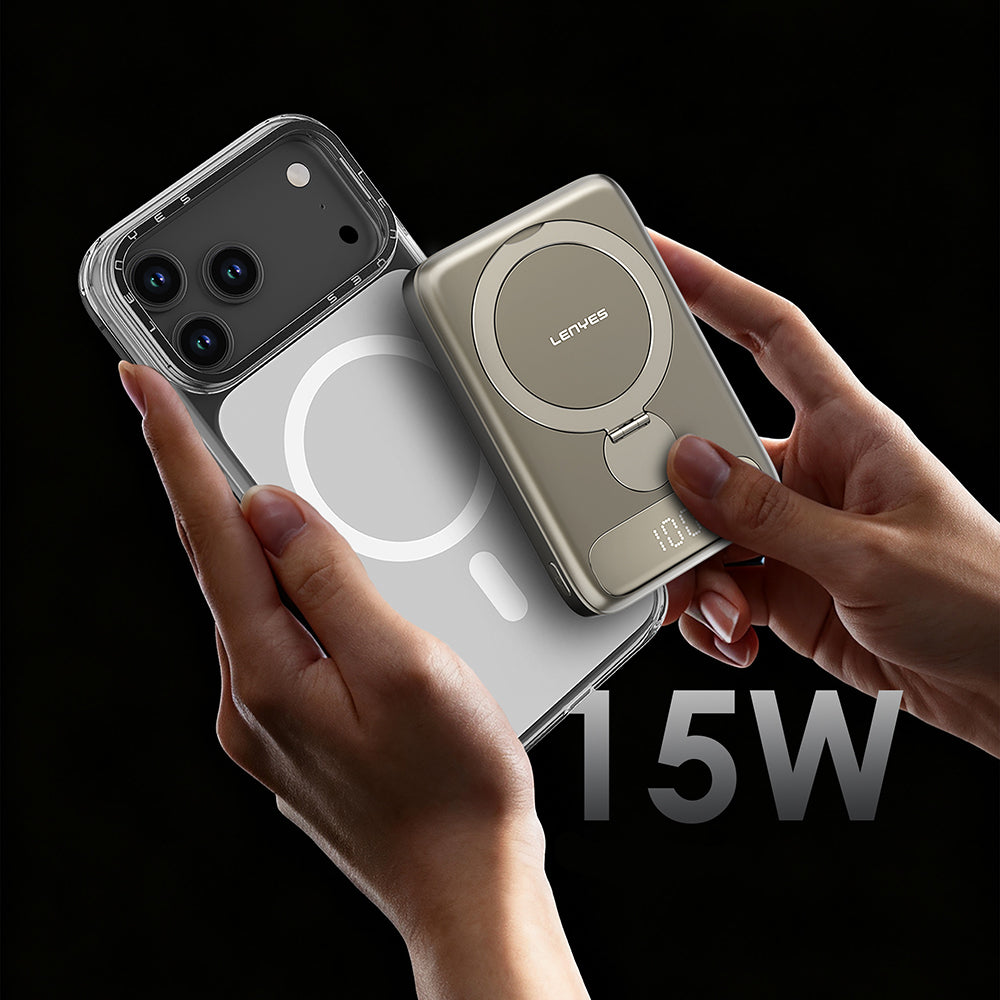 Lenyes PW1012D PD 20W Dijital LED Göstergeli 360 Derece Dönebilen Standlı Kablosuz Şarj Özellikli Wireless Powerbank 15W 10000mAh Gold