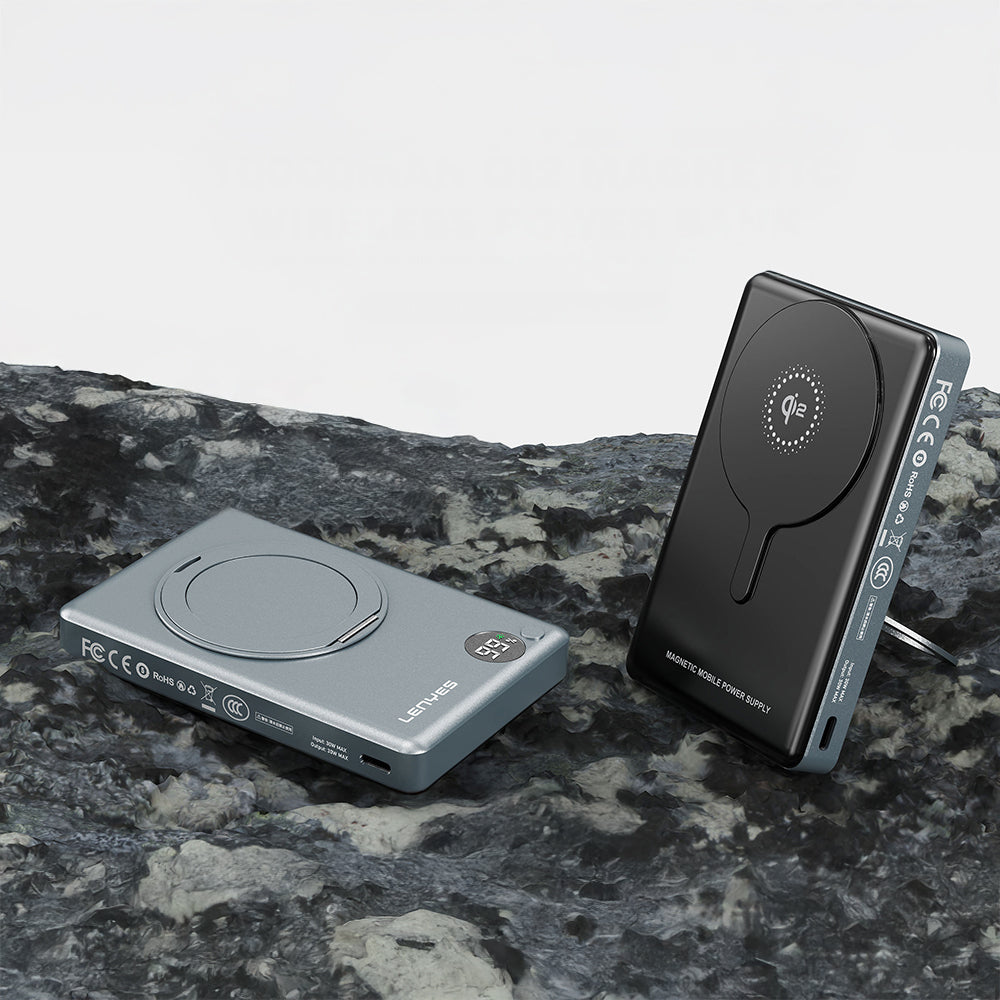 Lenyes PW1013D PD 30W Dijital LED Göstergeli Qi2 Teknolojili Standlı Kablosuz Şarj Özellikli Wireless Powerbank 15W 10000mAh Siyah